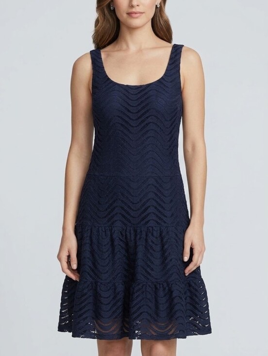 City Triangles Dresses & Skirts - City Triangle Blue Chevron Lace Overlay Midi Dress